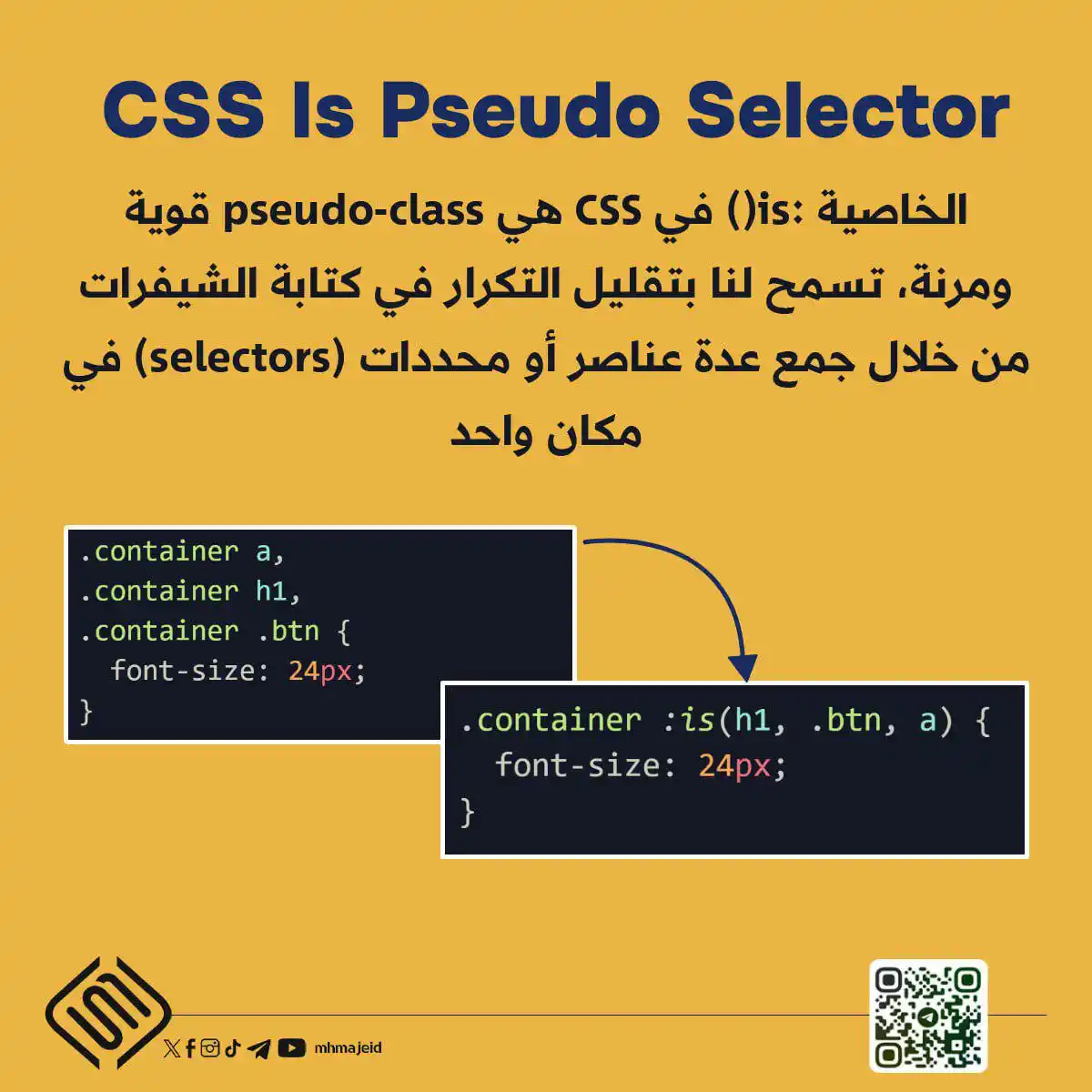 Image from محمد عبدالمجيد : 📌 الخاصية :is() في <a class="text-blue-500 hover:underline cursor-poi...