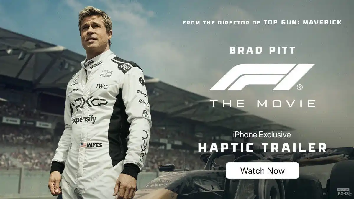 Image from Spotcine: *Apple lança Trailer tátil de "F1 - O Filme" exclusivo para IPhones.* ...