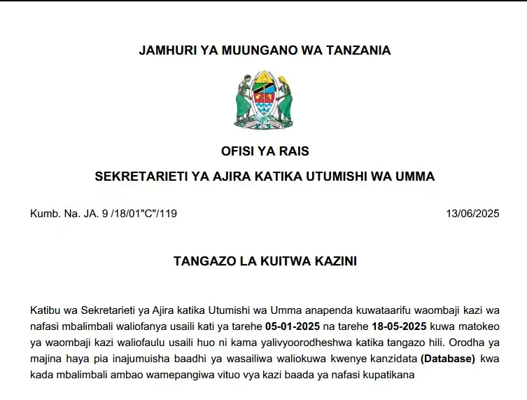 Image from Creed AJIRA PORTAL: *BREAKING NEWS.* `WALIMU, AFYA, NA KADA MBALIMBALI ZA WALIOITWA KAZI...