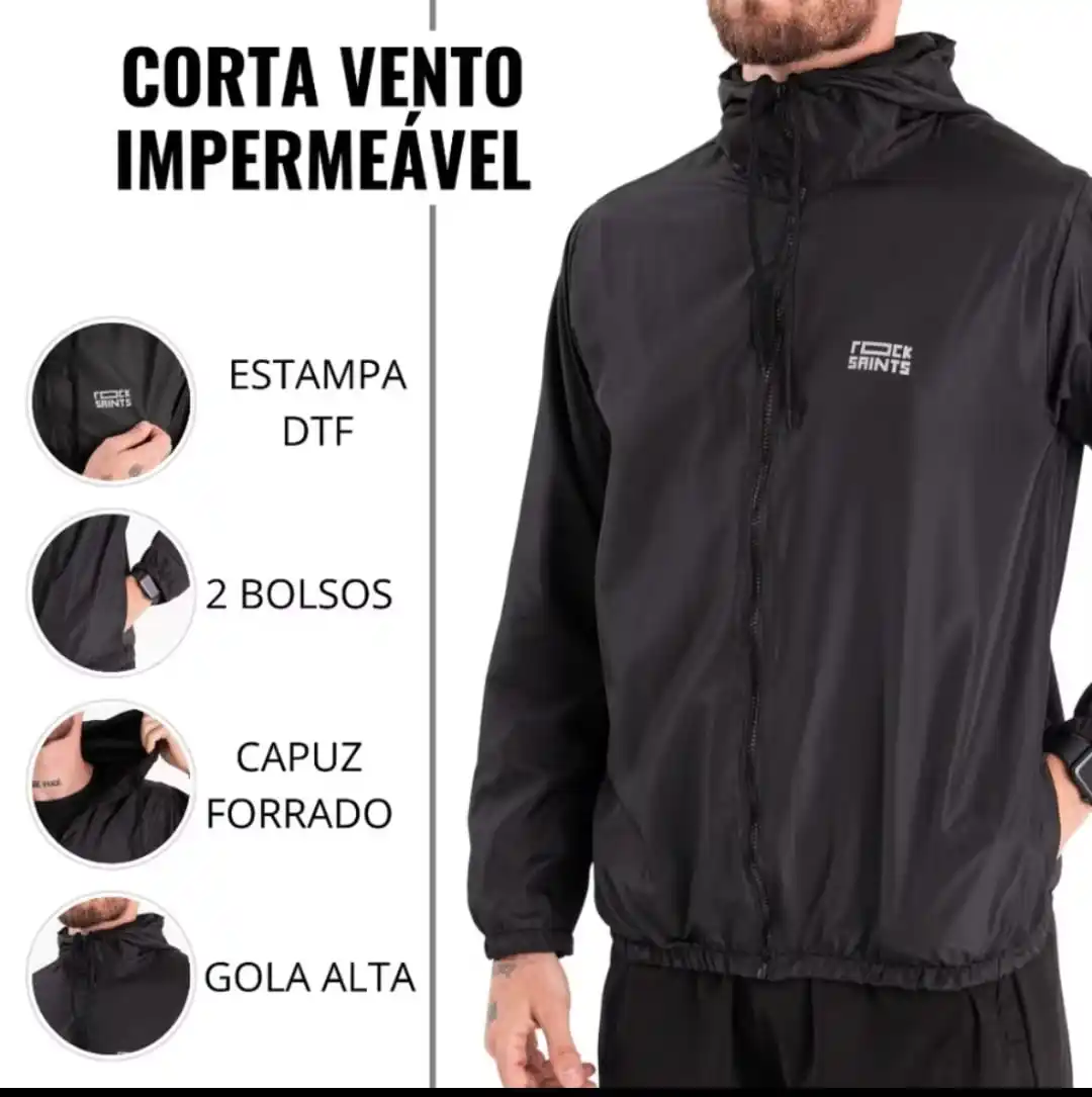 Image from Promo é Bom: Corta Vento Masculina Impermeável Semi Forrada PRETO Rock Saints De: ...