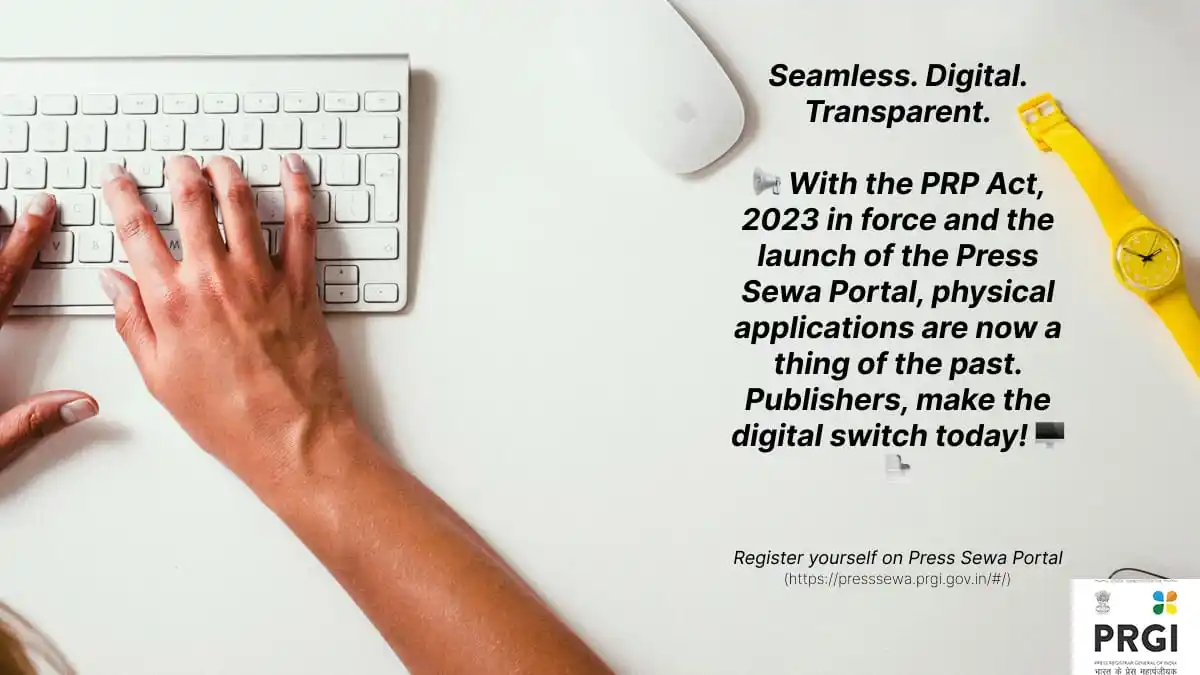 Image from PRGI - Press Registrar General of India: 📢 *Important Update for Publishers* As per the PRP Act, 2023, effect...