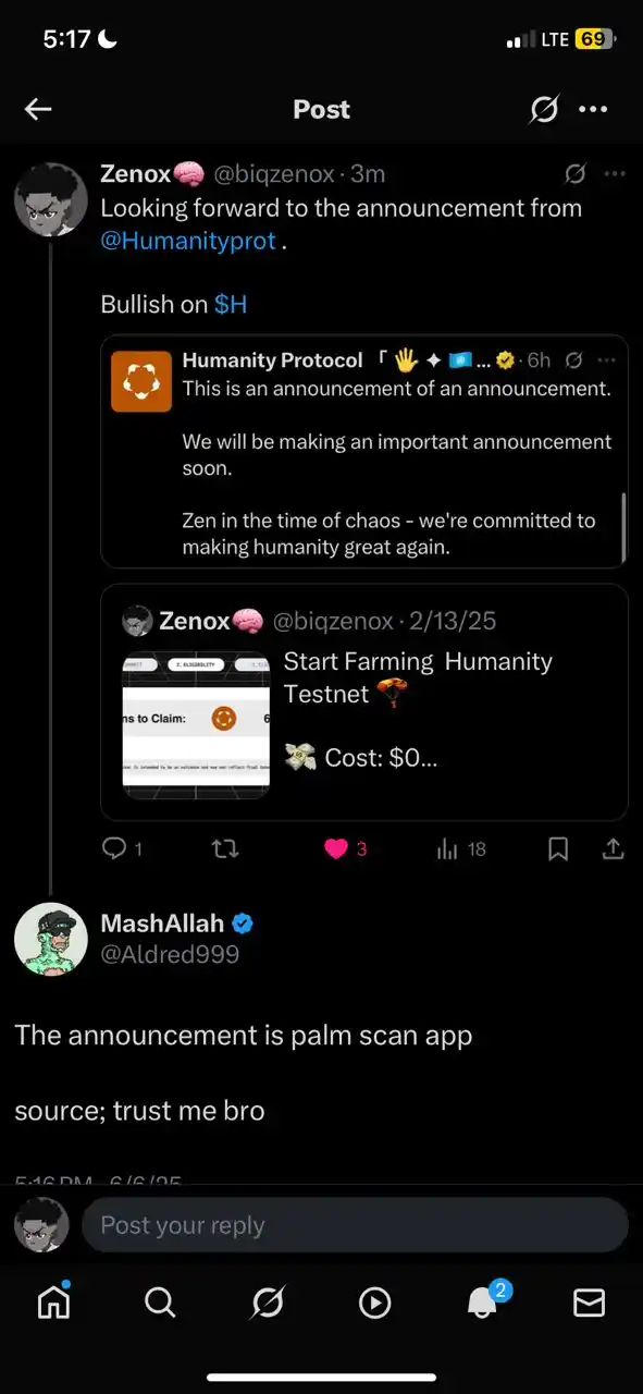 Image from Web3 with Zenox 💰: Looking forward to the announcement from @Humanityprotocol Bullish o...