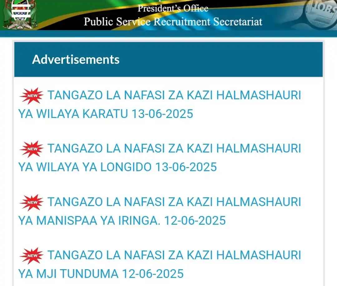 Image from Creed AJIRA PORTAL: NAFASI MBALIMBALI ZA KAZI PSRS UTUMISHI `WAMETANGAZA MUDA HUU` > ht...