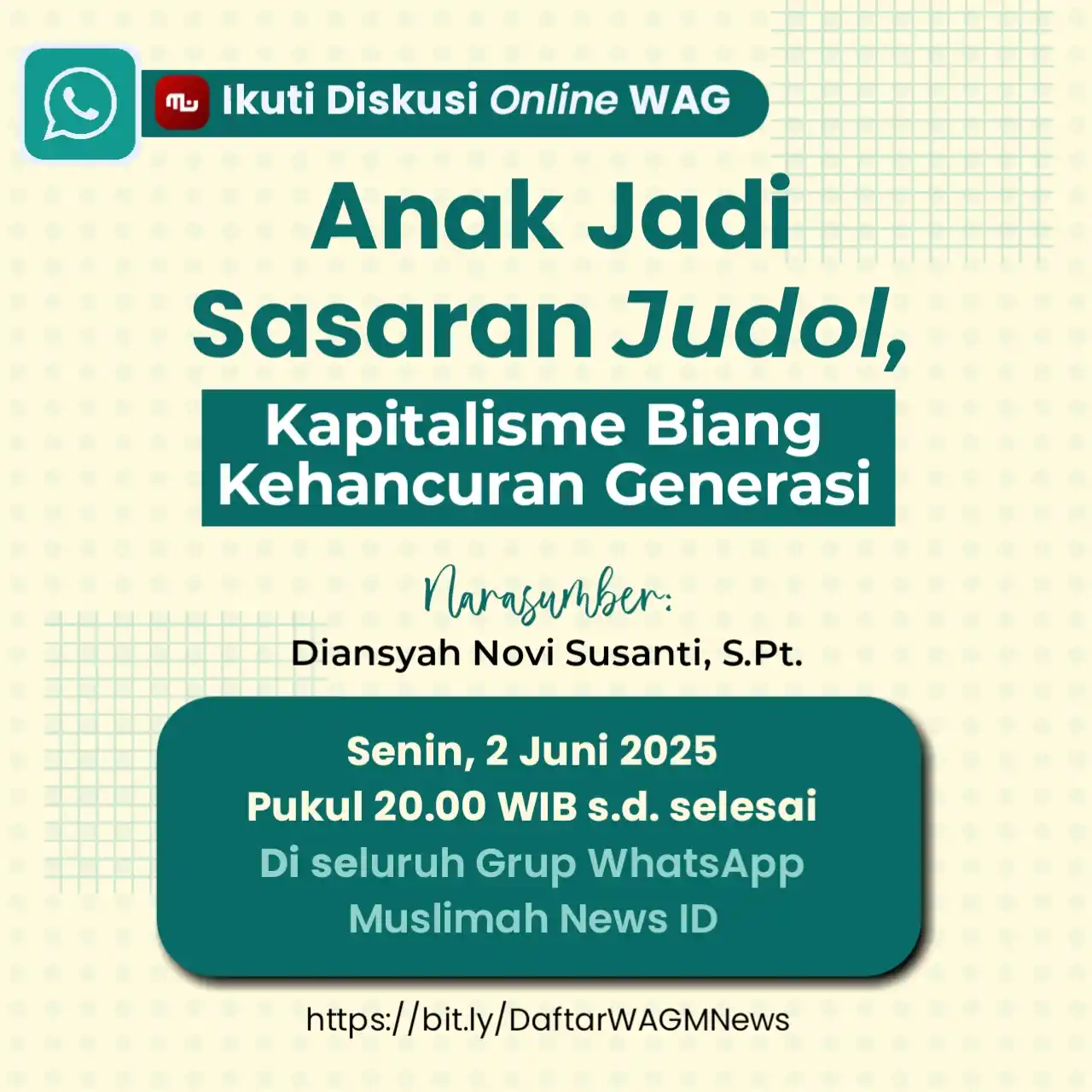 Image from Muslimah News Net: [Publikasi Diskusi Online WAG]  Judi _online_ bukan lagi menyasar pada...
