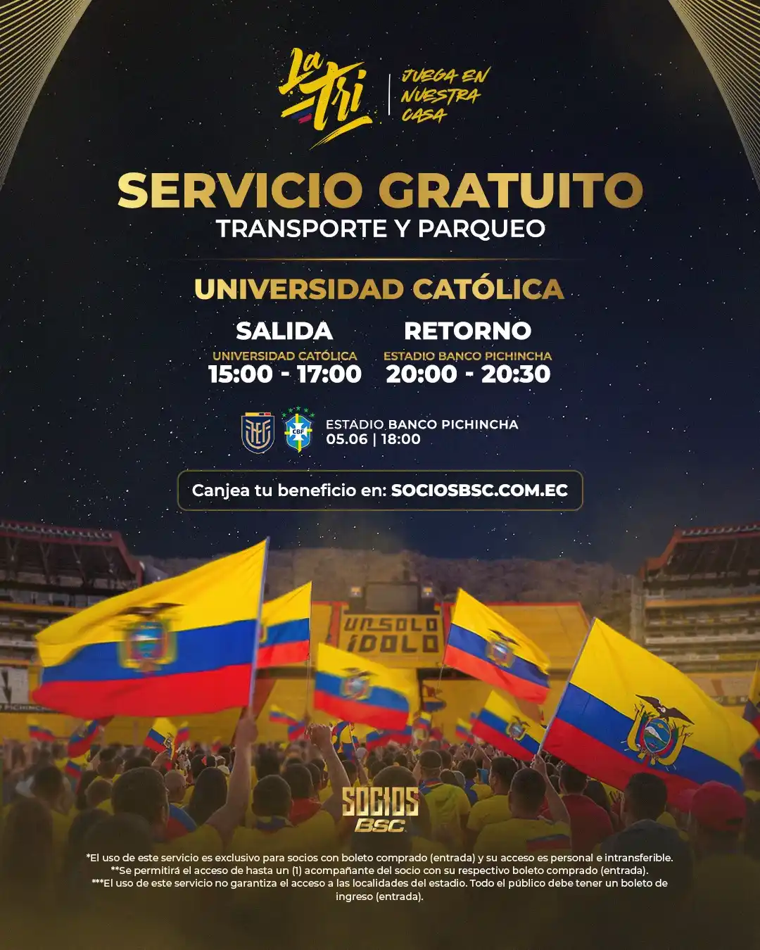 Image from SOCIOS BSC: ¡Socios juntos con La Tri! 🇪🇨✊🏻 Utiliza el transporte y parqueo gr...