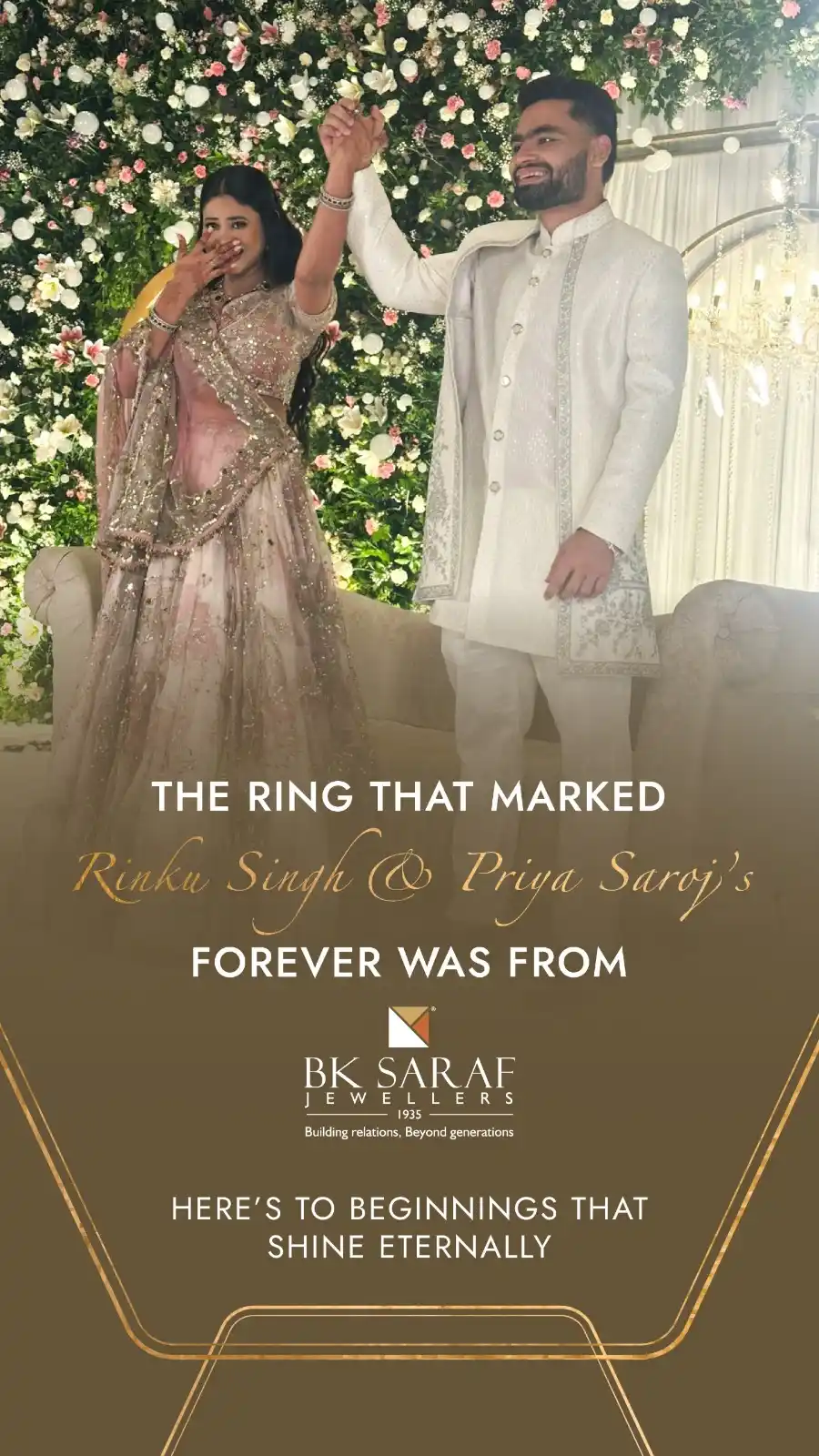 Image from BK Saraf 'Jewellers': 💍 _*When love is real, choices are mutual.*_ Both *Rinku Singh* and *...