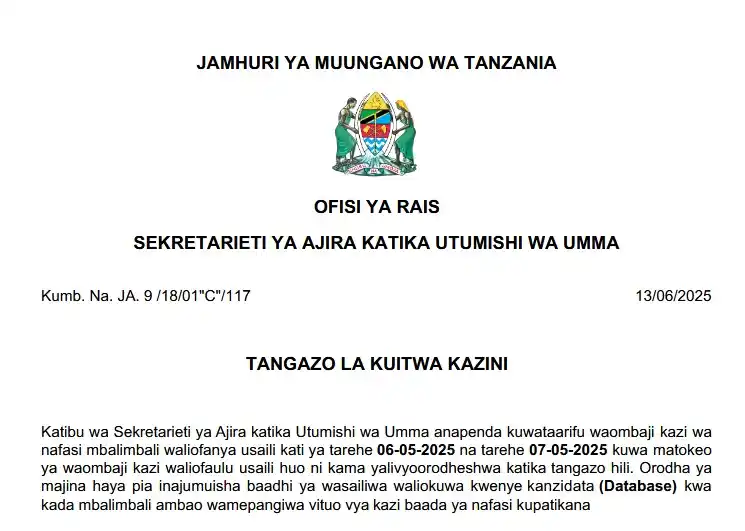 Image from Creed AJIRA PORTAL: *WIZARA YA AFYA.* *WALIOITWA KAZINI MUDA HUU KUTOKA WIZARA YA AFYA....