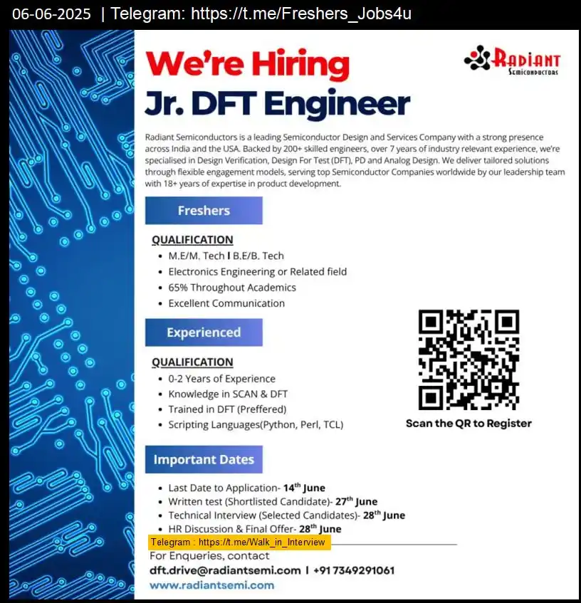 Image from Bengaluru Jobs & Careers: ๐ ๐๐ซ๐๐๐ญ ๐๐ฉ๐ฉ๐จ๐ซ๐ญ๐ฎ๐ง๐ข๐ญ๐ฒ... Radiant Semiconductors is inv...