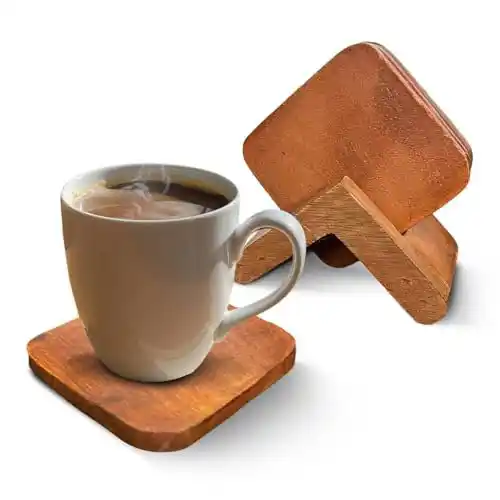 Image from ProLooterz Shopping Deals: Alt Co Pack of 6 Wooden Tea Coasters with Stand, Natural Wood - Export...