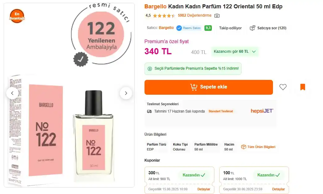 Image from Sıcak Fırsatlar: Bargello Kadın Kadın Parfüm 122 Oriental 50 ml Edp 340 TL 4 adet alım...