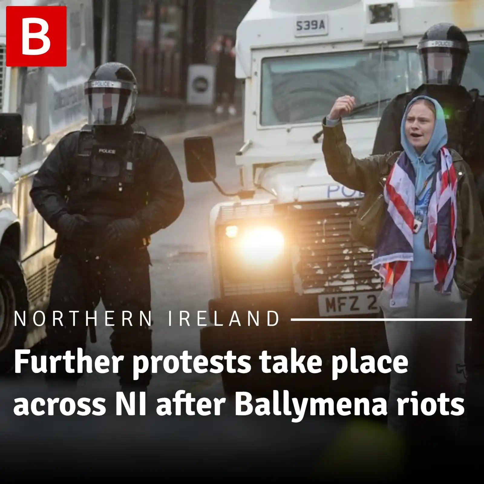 Image from Belfast Live: 🚨 BREAKING NEWS 🚨 Further protests take place across NI after Bally...