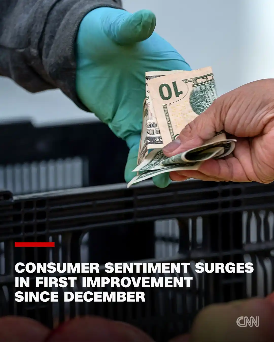 Image from CNN: Consumer sentiment surged in May, rising from near-record lows of the ...