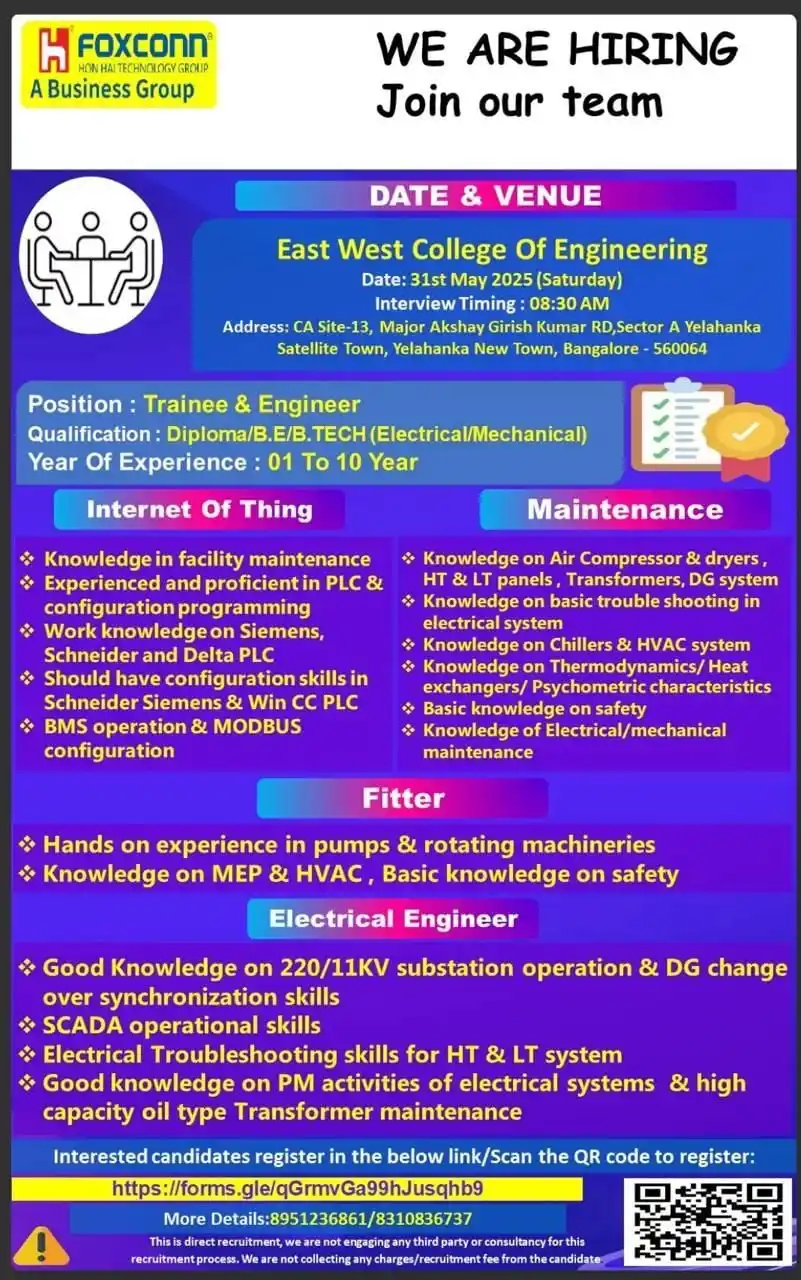 Image from Bengaluru Jobs & Careers: 🚨 Foxconn India is Hiring! 🚨 Join one of the world’s leading EMS com...
