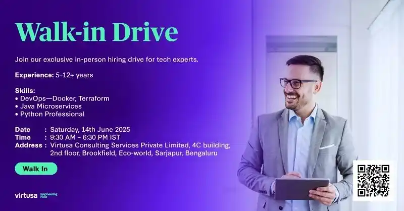Image from Bengaluru Jobs & Careers: Join Virtusa's Tech Blitz: A weekend drive to Hire Top Engineering & A...