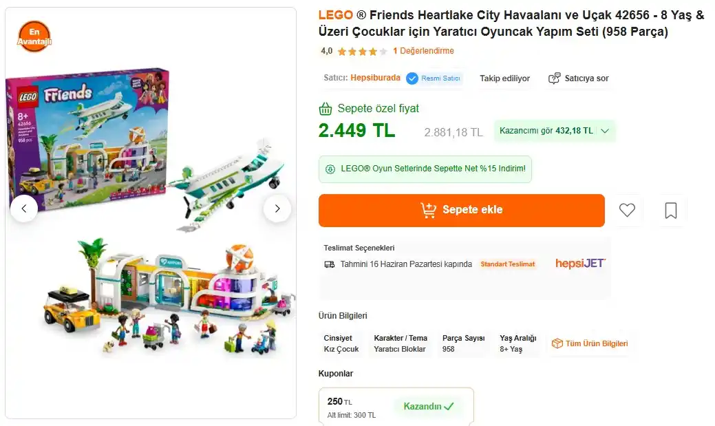 Image from Sıcak Fırsatlar: Lego ® Friends Heartlake City Havaalanı Ve Uçak 42656 - 8 Yaş Ve Üzeri...
