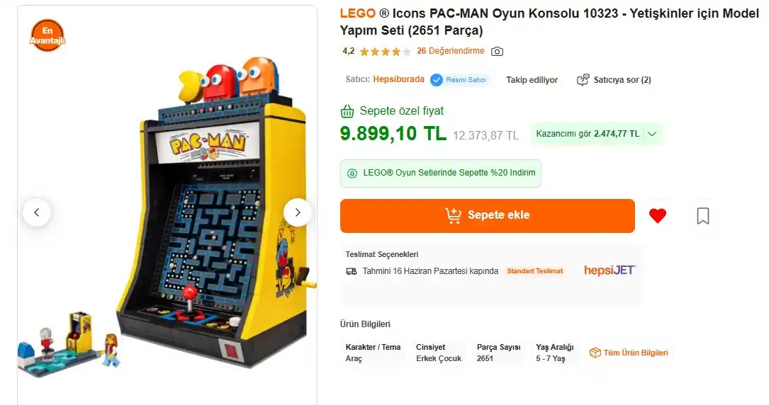 Image from Sıcak Fırsatlar: LEGO® Icons Pac-Man Arcade 10323(2651 Parça) 9899 TL https://app.hb....