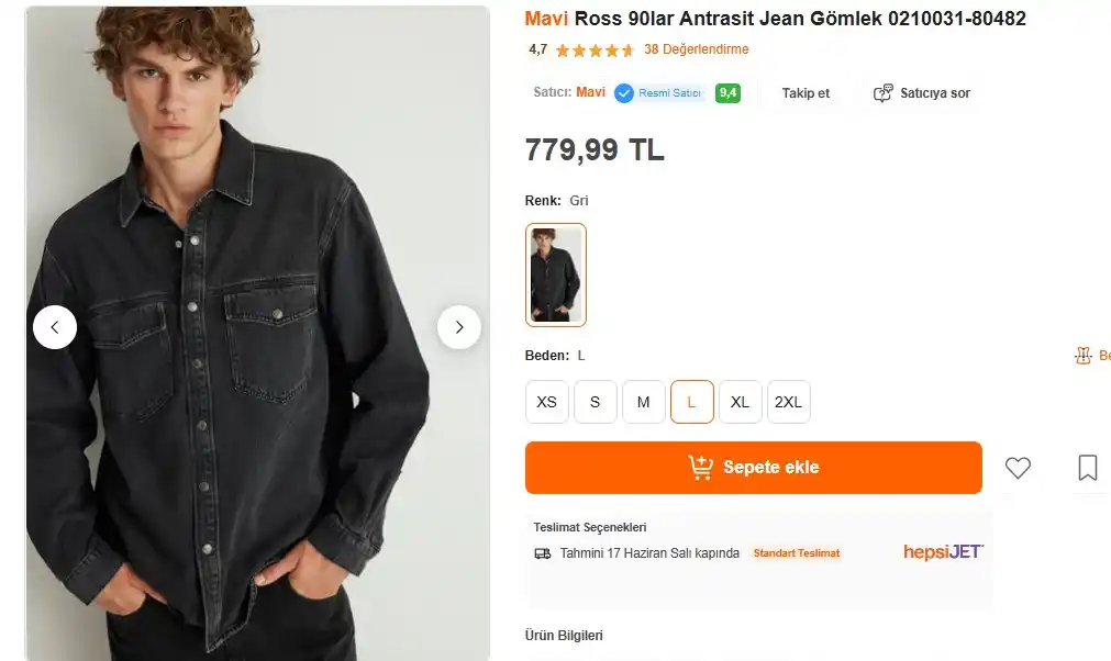 Image from Sıcak Fırsatlar: Mavi Ross 90lar Antrasit Jean Gömlek 0210031-80482 CUMACOŞKUSU koduyl...