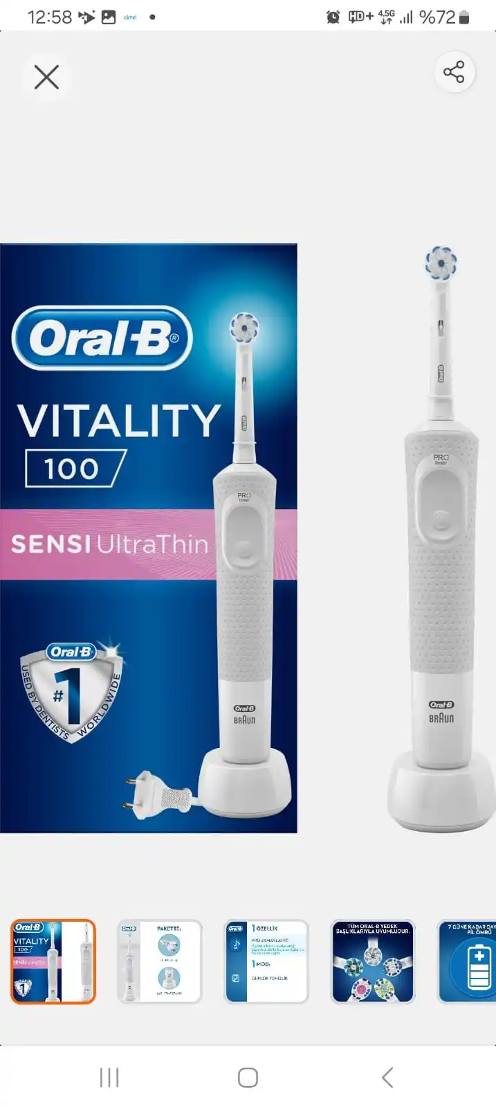Image from Sıcak Fırsatlar: Oral-B D100 Vitality Sensi Ultra Thin Şarjlı Diş Fırçası - Beyaz Fiko...