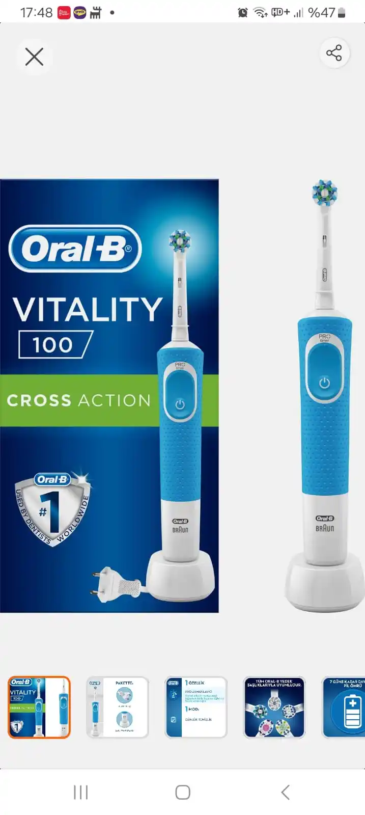 Image from Sıcak Fırsatlar: Oral-B Vitality 100 Cross Action Mavi Şarjlı Diş Fırçası  Gizem300 kod...