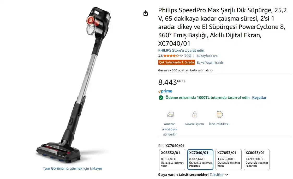 Image from Sıcak Fırsatlar: Philips SpeedPro Max Şarjlı Dik Süpürge, 25,2 V, 65 dakikaya kadar çal...
