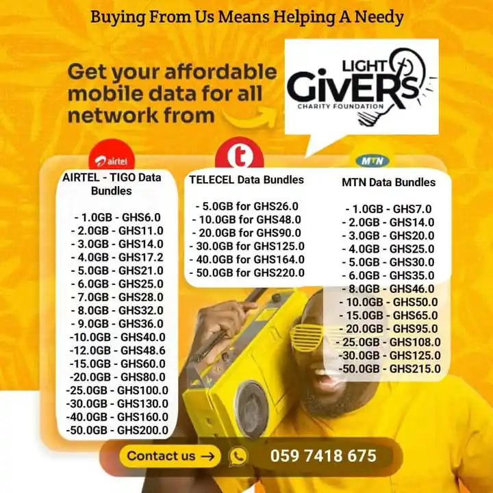 Image from Light Givers Charity Foundation: "Stay connected and make a difference! Get affordable mobile data bund...