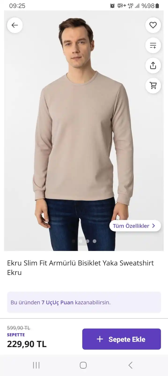 Image from Sıcak Fırsatlar: Süvari Ekru Slim Fit Armürlü Bisiklet Yaka Sweatshirt Ekru 599,90 TL y...