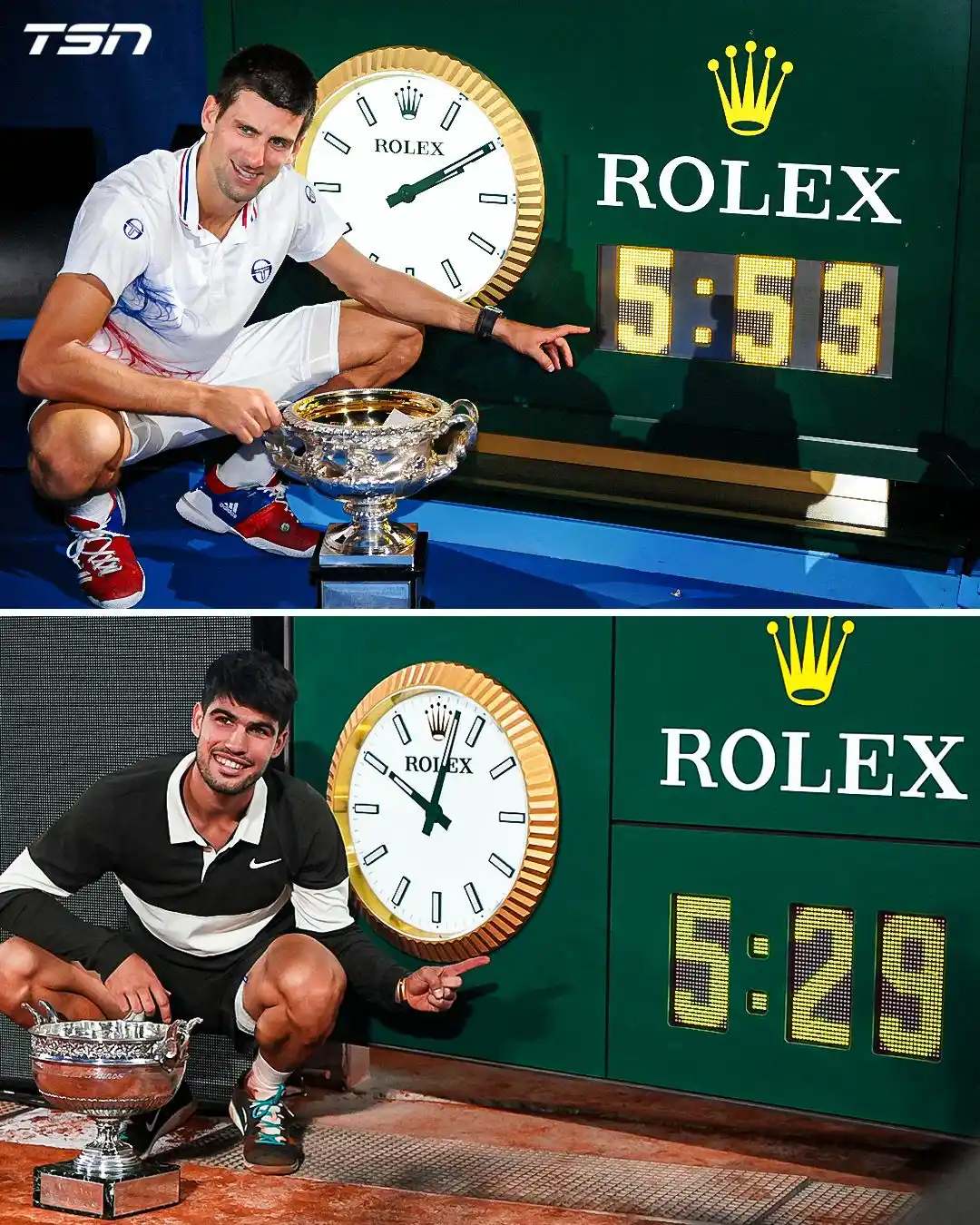 Image from TSN: The French Open final was a battle for the AGES! 😳🏆  In the 2012 Aus...