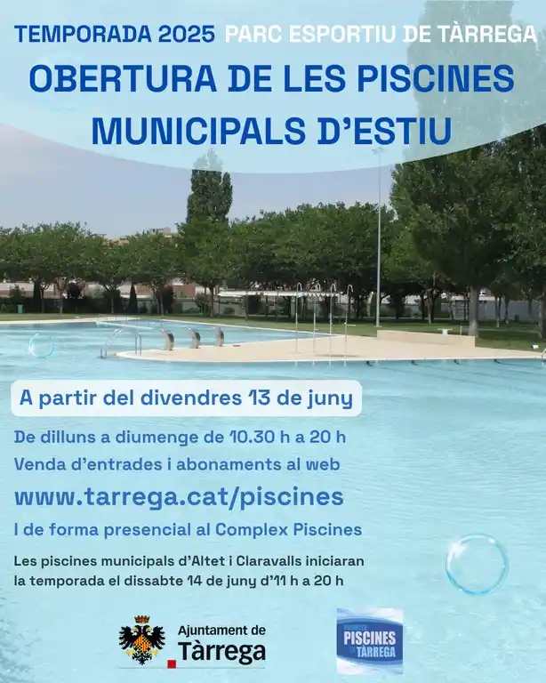 Image from Ajuntament de Tàrrega: 💦 Tornen les piscines municipals d'estiu de Tàrrega! 🗓️ Aquest dive...