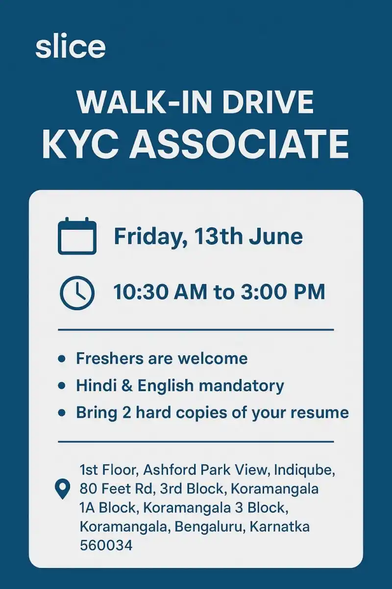 Image from Bengaluru Jobs & Careers: 🚨 Walk-In Drive Alert at slice ! 🚨 Are you ready to kickstart your ...