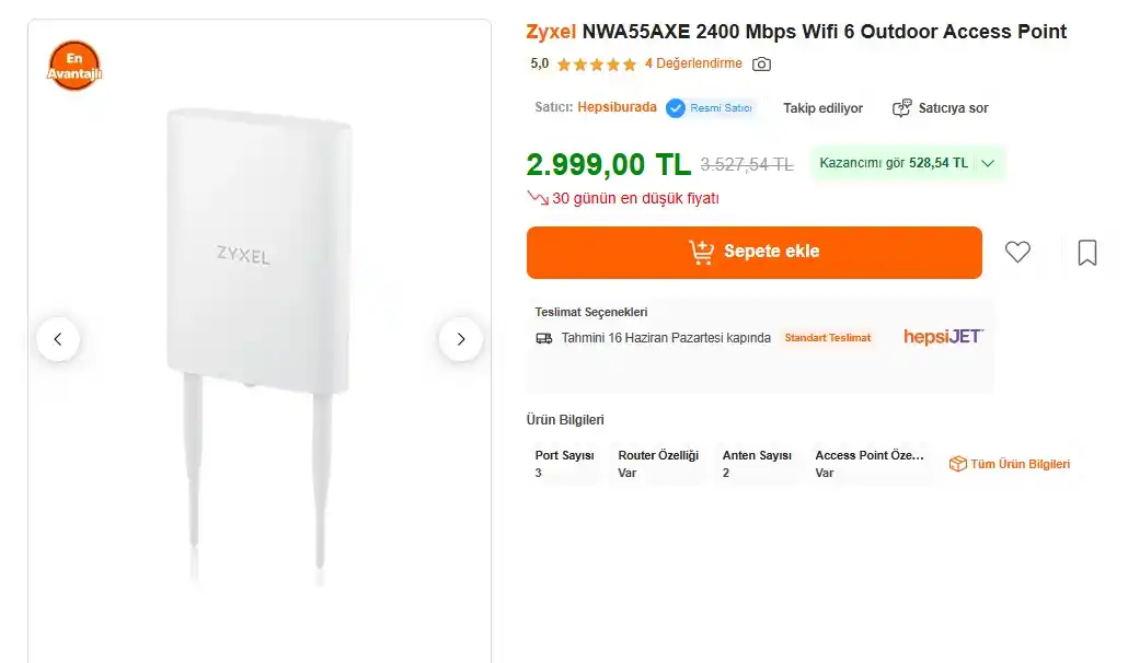 Image from Sıcak Fırsatlar: Zyxel Nwa55Axe 80211Ax Db Outdoor Poe Ap Wıfı6 2.999 TL (Son 6 Ayın E...