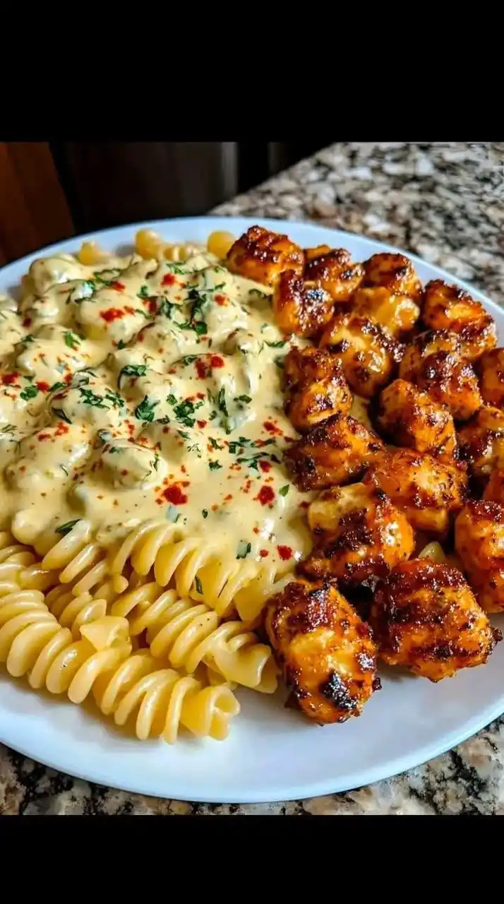 Image from Cooking And Baking Recipes Zim: GARLIC BUTTER CHICKEN BITES & SPICY CAJUN ALFREDO TWISTED PASTA 🍗🌶️ ...