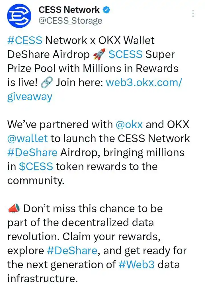 Image from CRYPTO TRACKER 📈🥇: *https://cess.network/deshareairdrop/?code=2174701* $CESS JUST PARTNE...