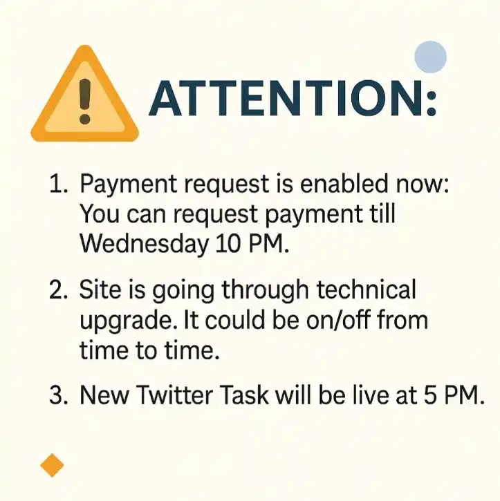 Image from DoTasks: *📢 IMPORTANT UPDATES FOR ALL TASKERS 👇* *1️⃣ Payment Request Wind...