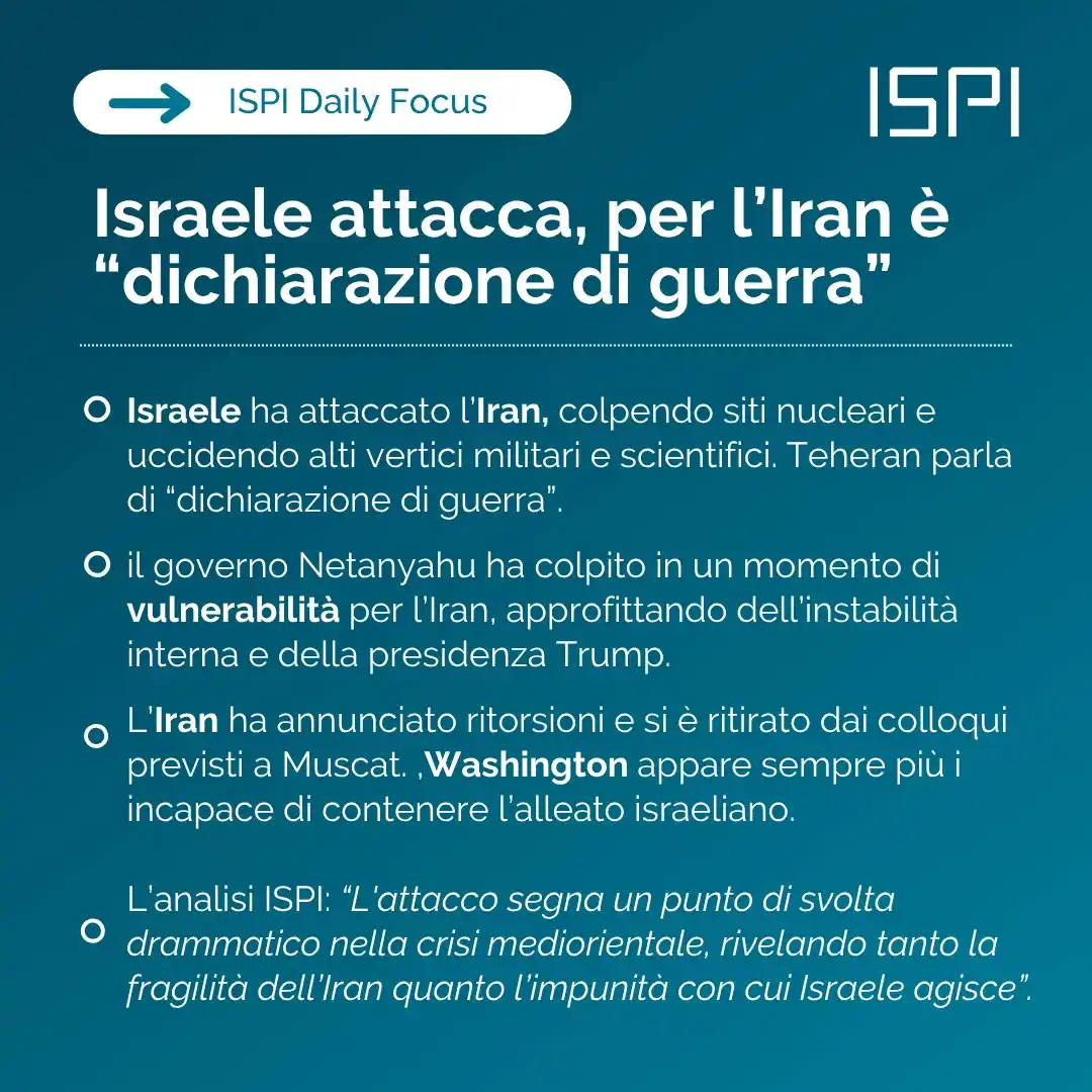 Image from ISPI - Geopolitica: 🔴 *Israele attacca, per l’Iran è “dichiarazione di guerra”* 👉 _Leg...
