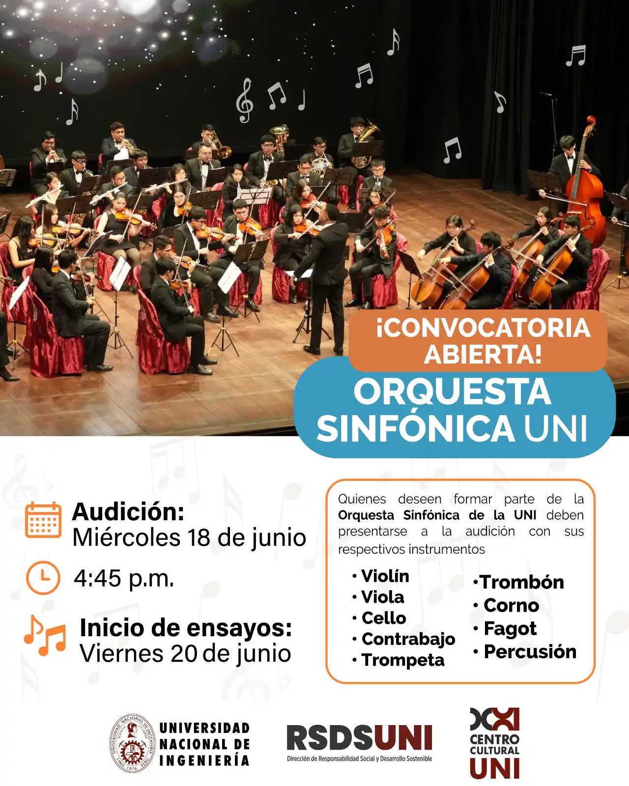 Image from Universidad Nacional de Ingeniería (UNI): 🎶 ¡La Orquesta Sinfónica de la UNI está buscando nuevos talentos! ¿To...