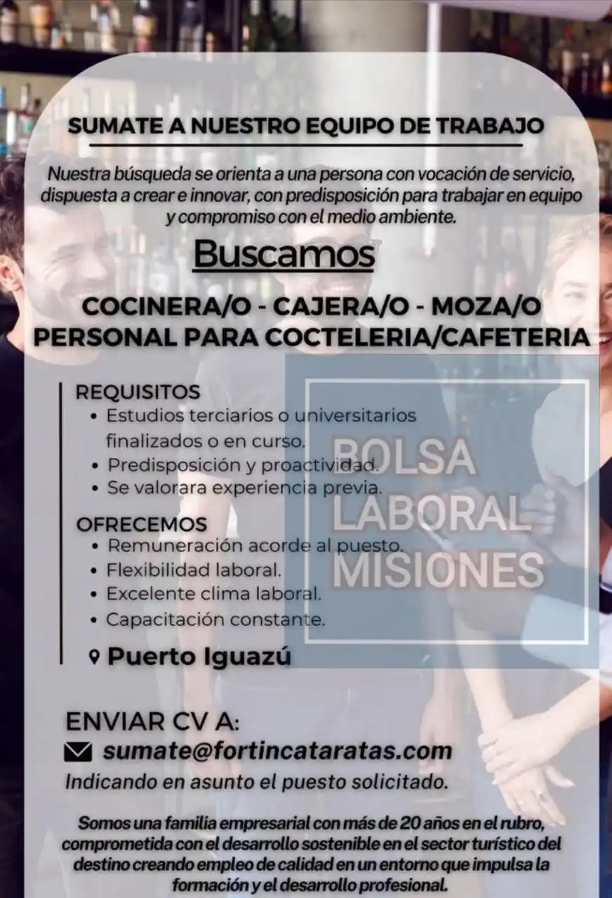 Image from BOLSA LABORAL MISIONES: ♧Trabajo en Iguazú misiones ●Enviar cv: sumate@fortincataratas.com <...