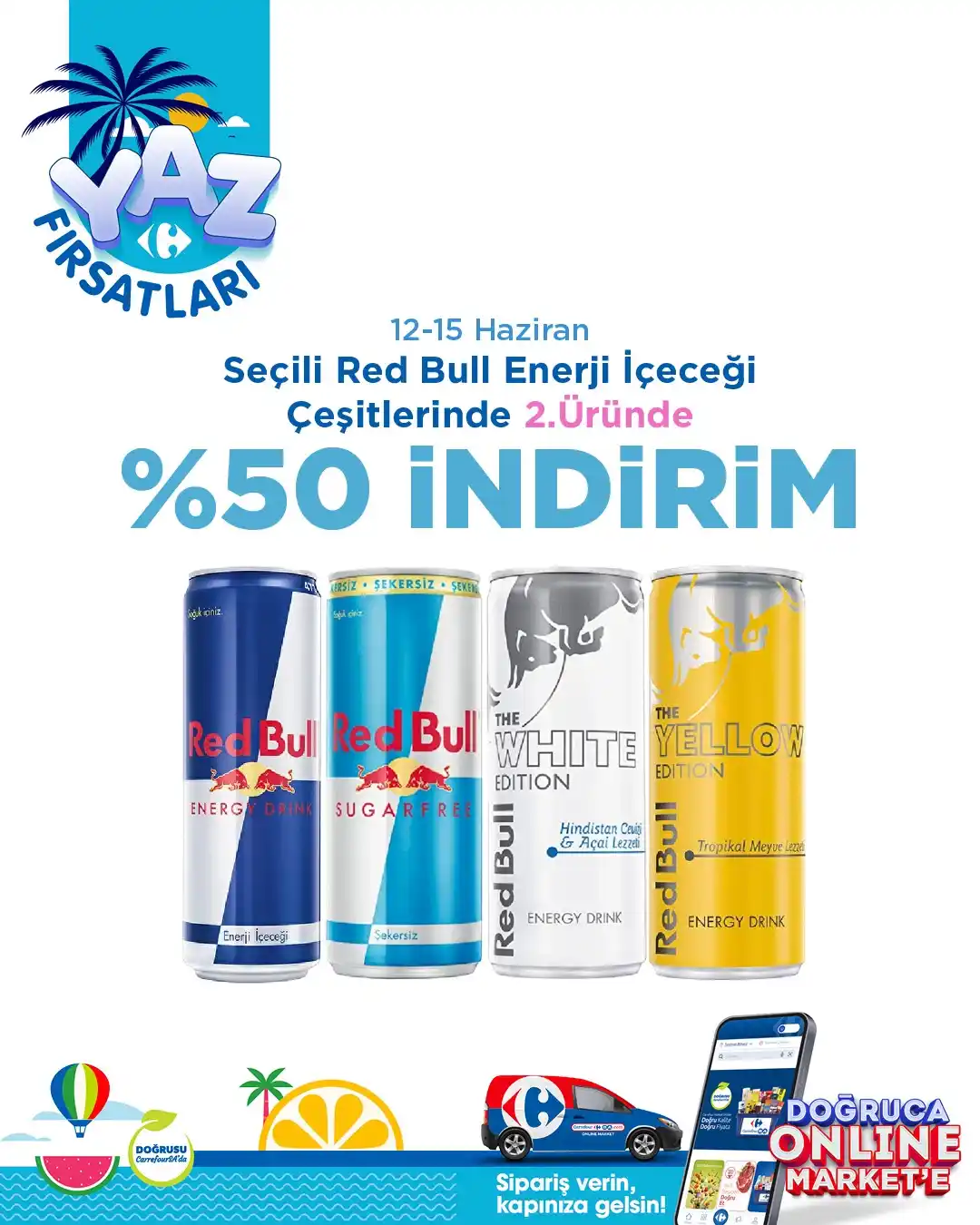 Image from CarrefourSA: Yaz fırsatları CarrefourSA’da! 💙 Seçili Red Bull enerji içeceği çeşi...