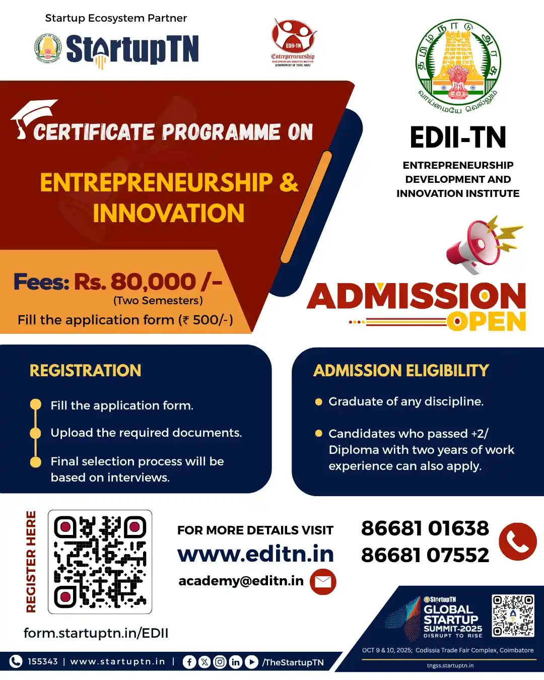 Image from StartupTN : 🚀 ADMISSIONS OPEN for the Certificate Programme on Entrepreneurship &...