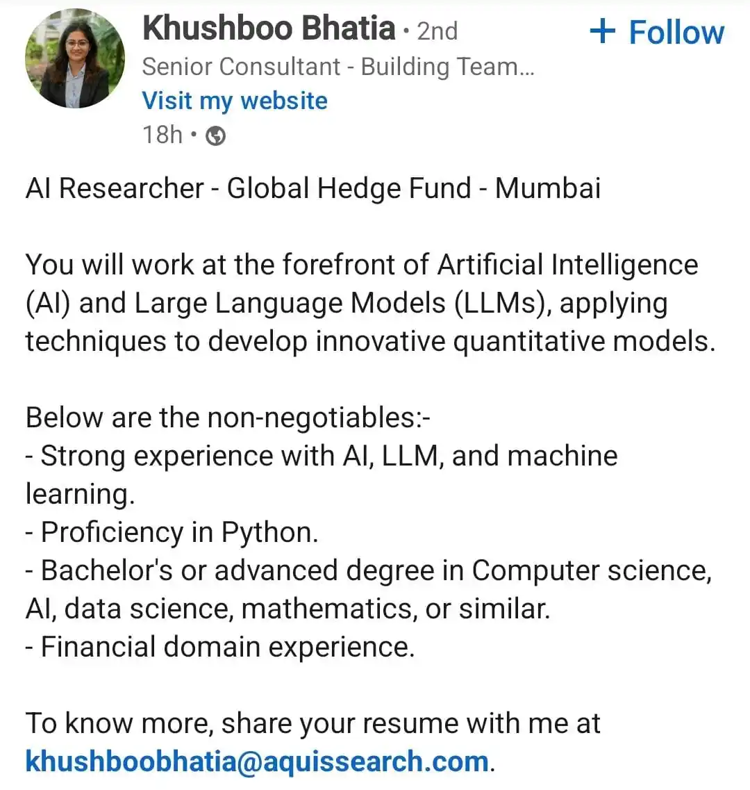 Image from Raghavan P ✅️: *AI role* hiring at Mumbai https://www.linkedin.com/posts/khushboobh...