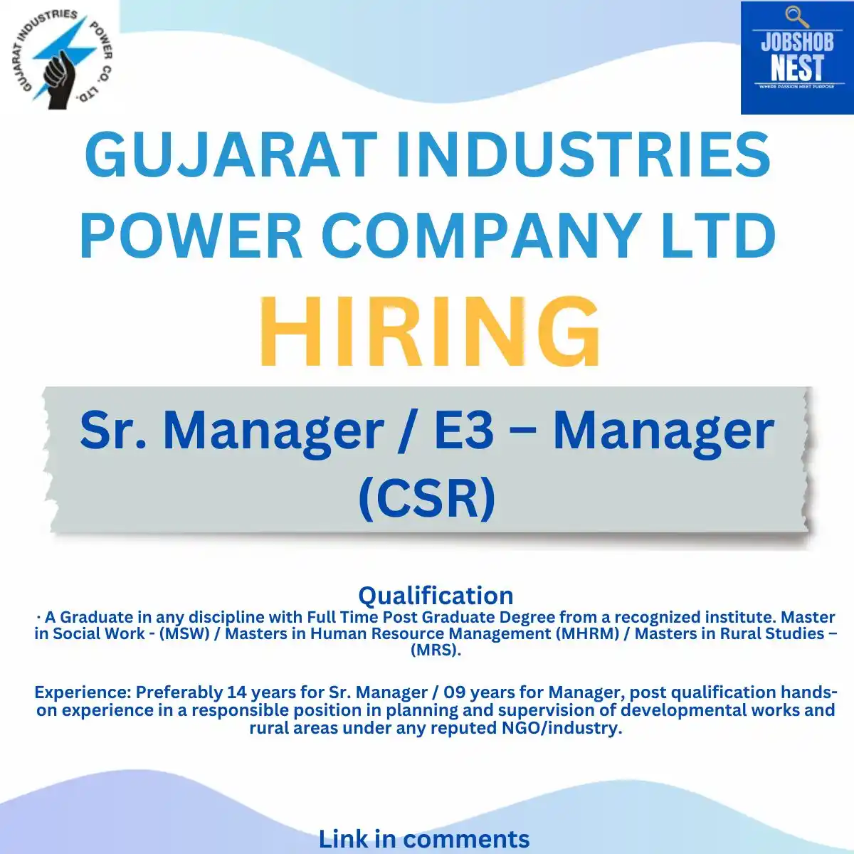 Image from Jobshob Nest _ CSR & NGO Jobs: Apply here :- http://career.gipcl.com/job_vacancy#...