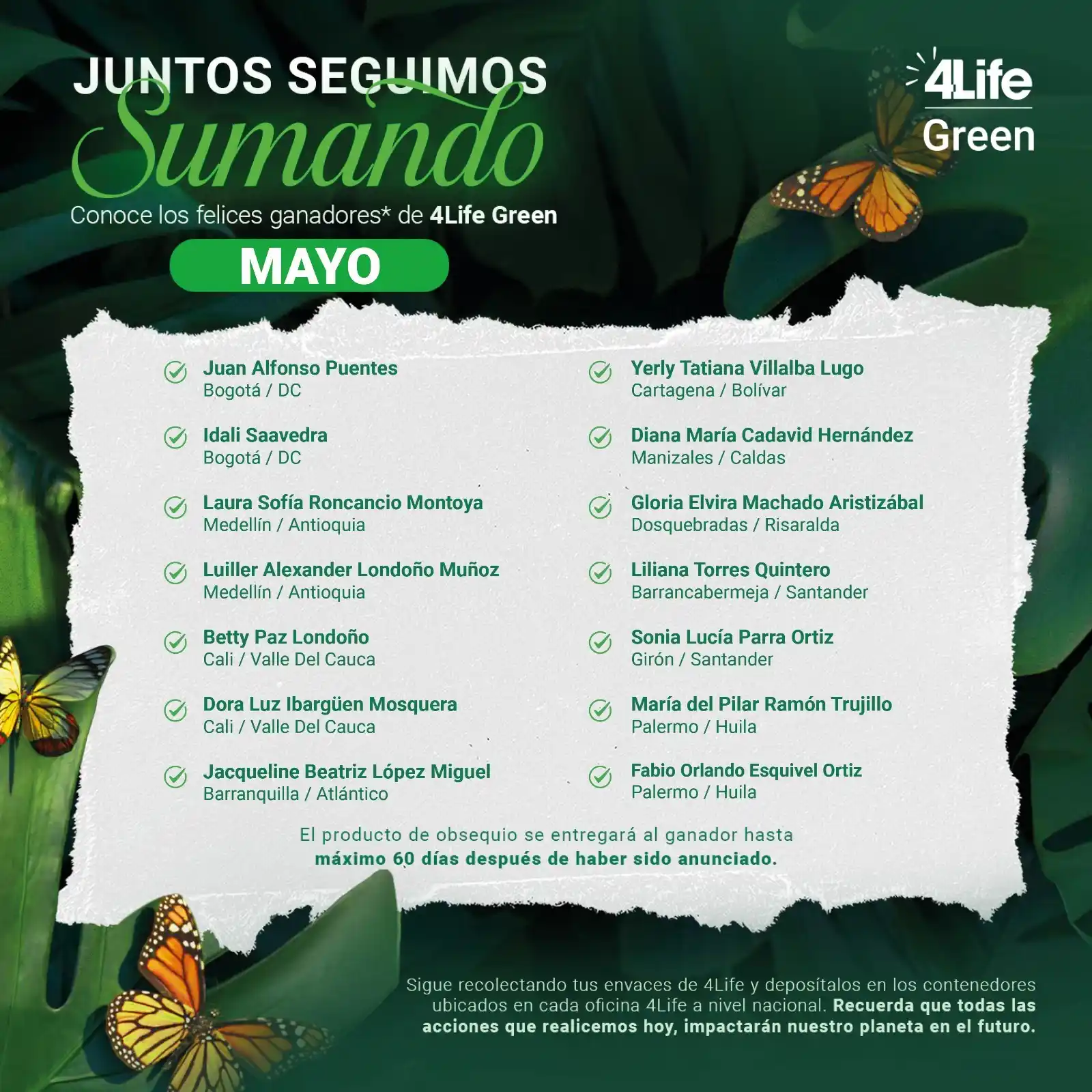 Image from Colombia al Día 🇨🇴: 🌿 ¡Celebramos a los ganadores de *4Life Green del mes de mayo!* 🎉 Fe...