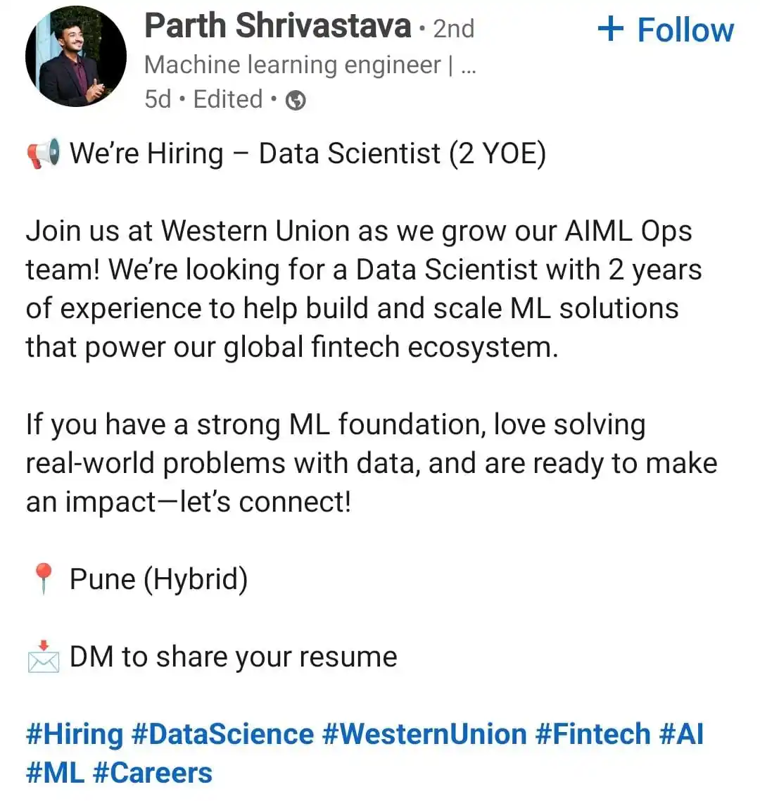 Image from Raghavan P ✅️: *Data scientist* opportunity at Pune https://www.linkedin.com/posts/...