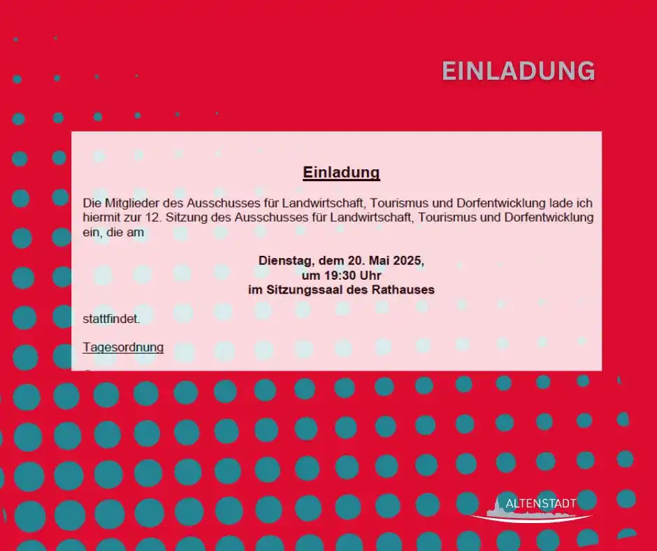 Image from Gemeinde Altenstadt: 🌾 Einladung zur öffentlichen Ausschusssitzung Am Dienstag, den 20. M...