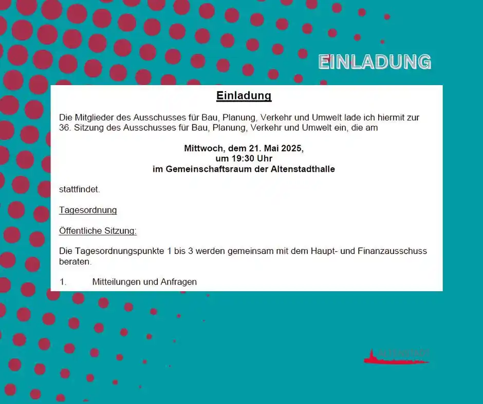 Image from Gemeinde Altenstadt: 📣 Einladung zur öffentlichen Sitzung! Der Ausschuss für Bau, Planung,...