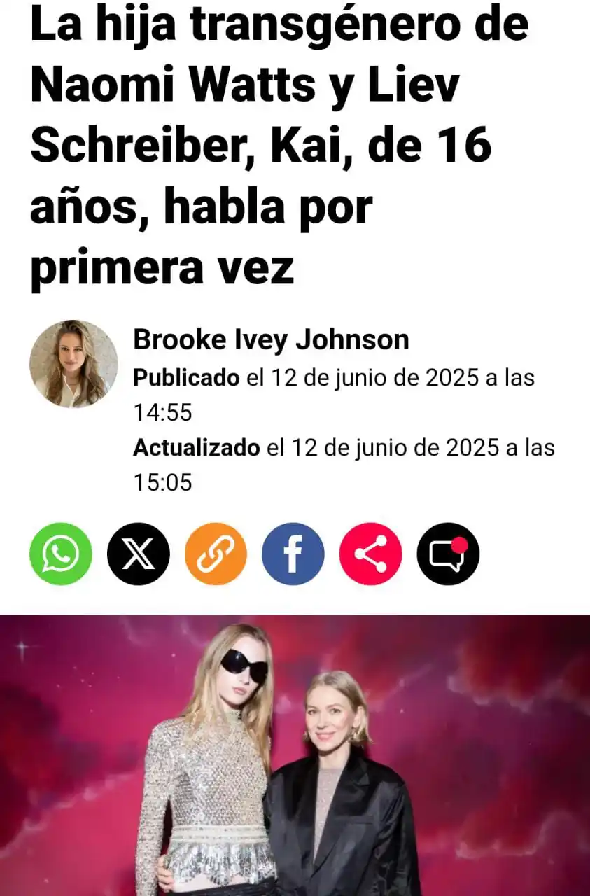 Image from 🏳️🌈 LGBTI+ ➕ 🏳️🌈🏳️⚧️🌈Incidencia (Política)➕Disidencia ( LGTBIPAQ+ )🌈: https://metro.co.uk/2025/06/12/naomi-watts-liev-schreibers-transgender...