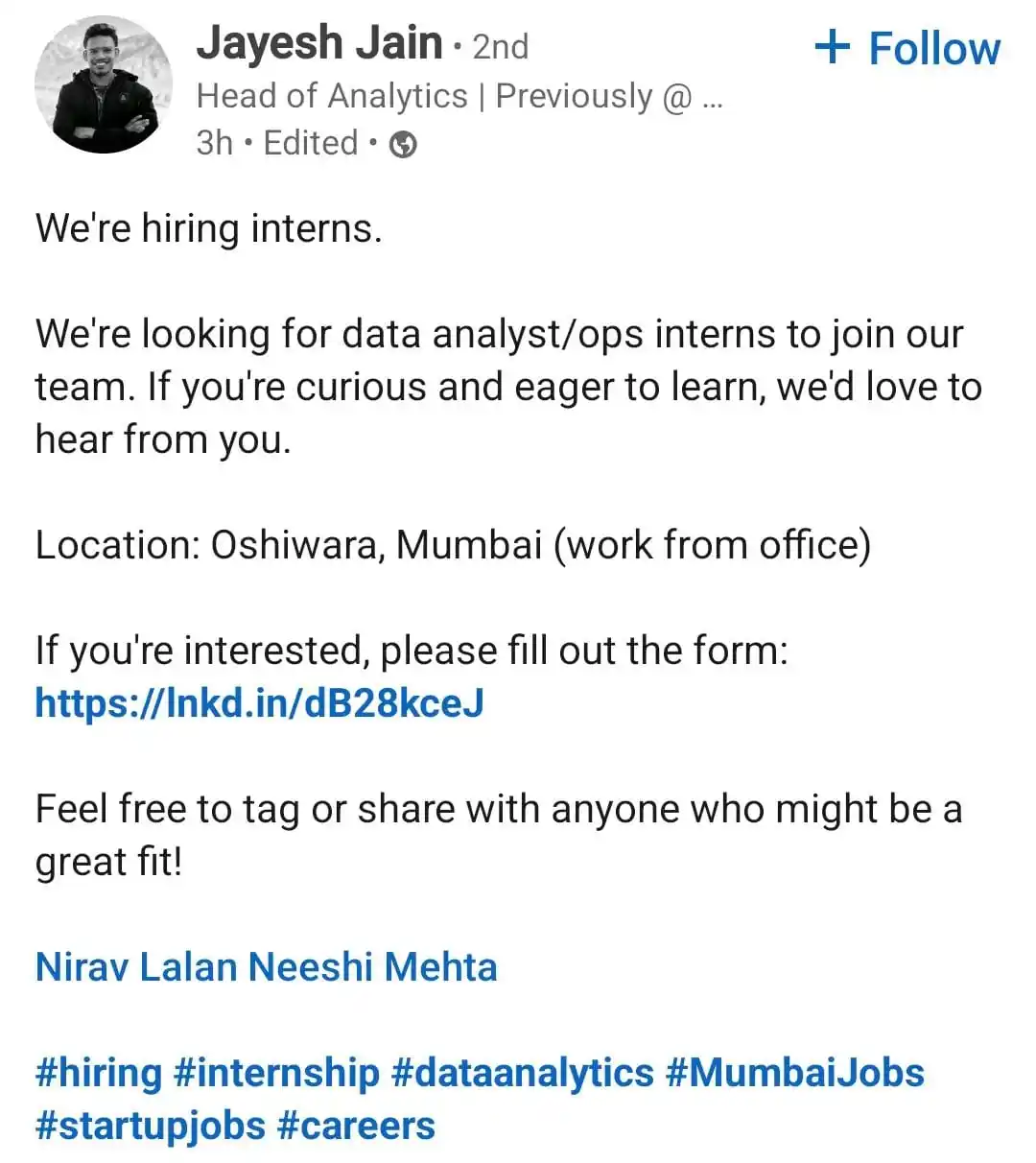 Image from Raghavan P ✅️: *Internship alert* https://www.linkedin.com/posts/jayesh-jain-6a1653...