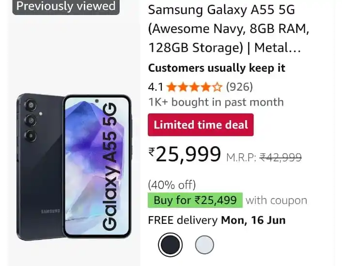 Image from OFFER GURUJI: _*Limited-time Deal:* Samsung Galaxy A55 5G (8GB RAM, 128GB), 50 MP Ma...