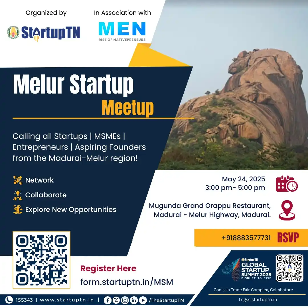 Image from StartupTN : 🚀 Melur Startup Meetup is here! Are you a startup founder, MSME owner...