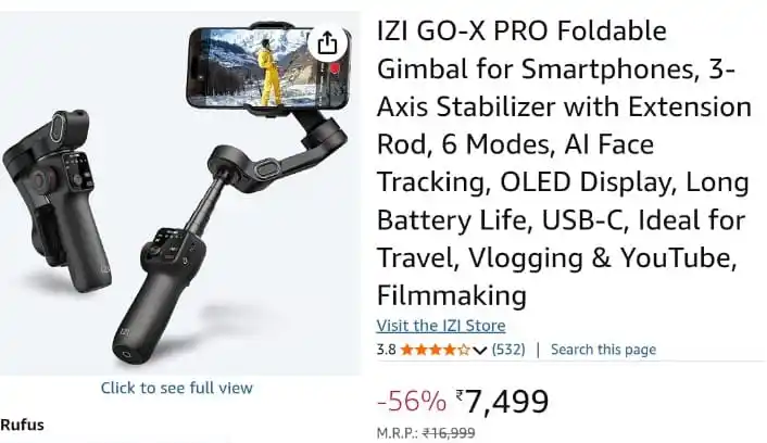 Image from OFFER GURUJI: *NEW LAUNCH:* IZI GO-X PRO Foldable Gimbal for Smartphones, 3-Axis Sta...
