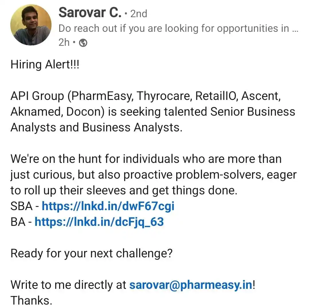 Image from Raghavan P ✅️: Opportunity at *Pharmeasy* https://www.linkedin.com/posts/activity-73...